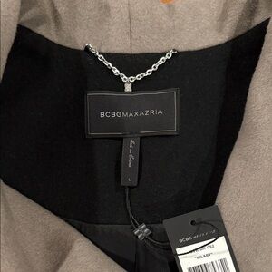 BCBGMaxAzria Elegant Black and Camel Moto Coat